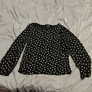 Loft Black and White Polka Dot Shirt with Sheer Sleeves size Large